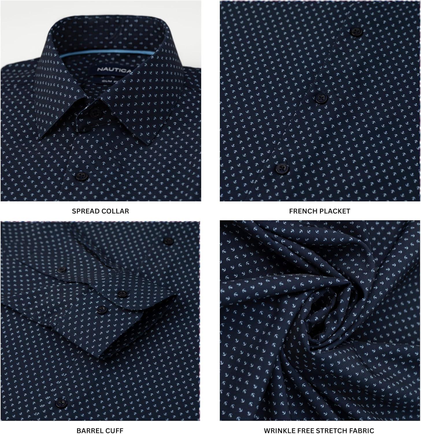 imageNautica Slim Fit Mens Dress Shirts Long Sleeve Performance Polyester Fabric Wrinkle Free 4Way StretchNavy Anchor