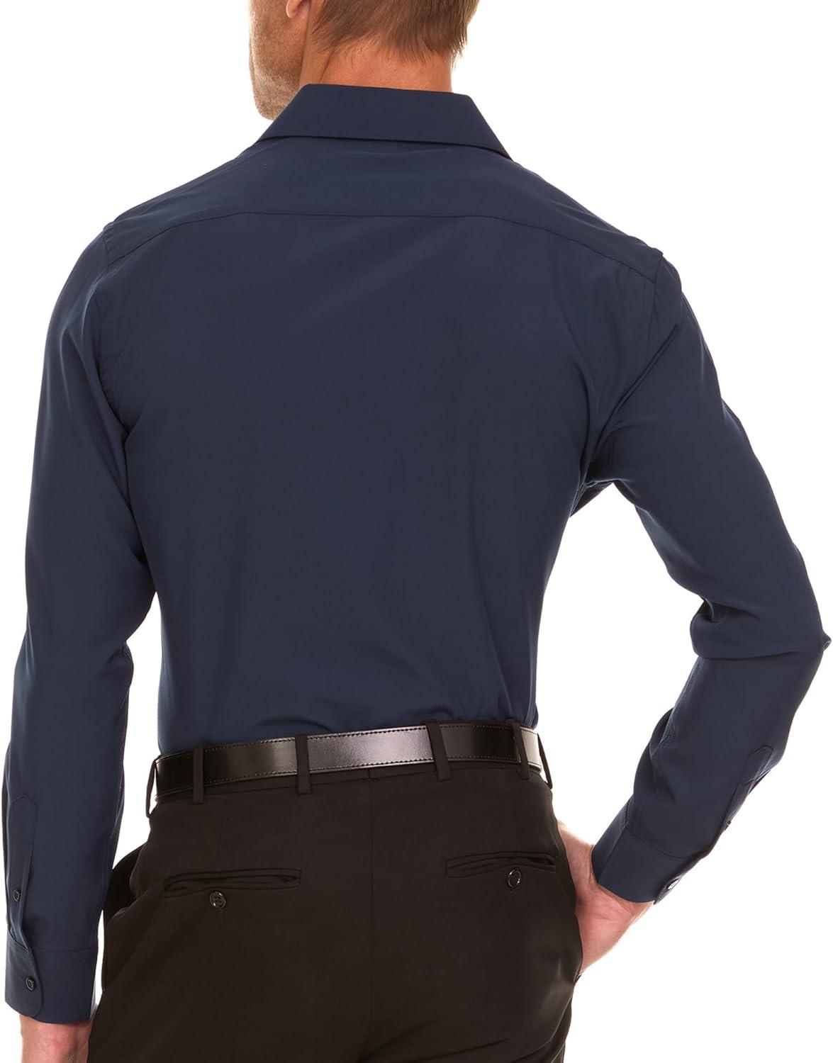 imageNautica Slim Fit Mens Dress Shirts Long Sleeve Performance Polyester Fabric Wrinkle Free 4Way StretchNavy Solid