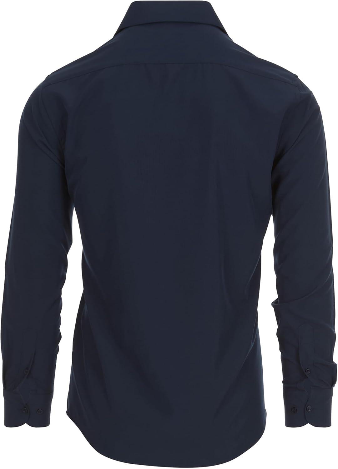 imageNautica Slim Fit Mens Dress Shirts Long Sleeve Performance Polyester Fabric Wrinkle Free 4Way StretchNavy Solid