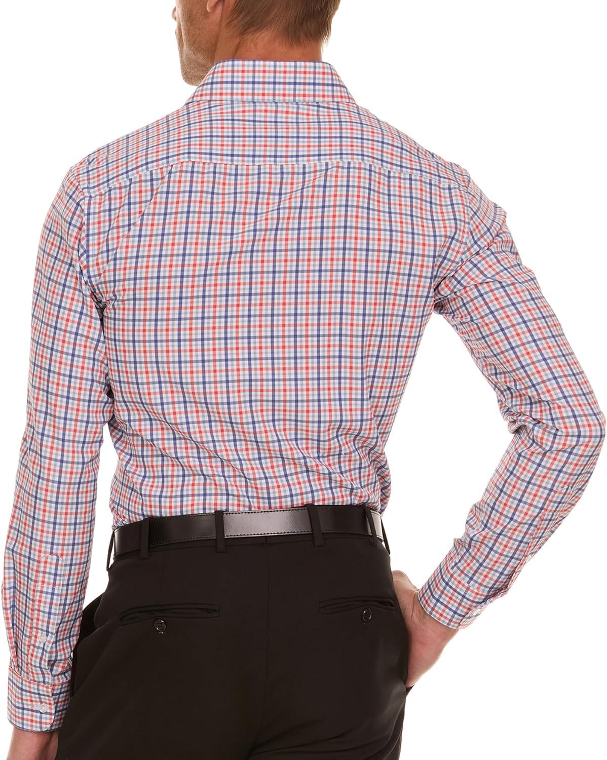 imageNautica Slim Fit Mens Dress Shirts Long Sleeve Performance Polyester Fabric Wrinkle Free 4Way StretchOrange and Blue Plaid