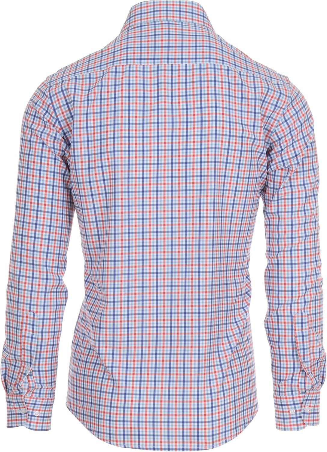 imageNautica Slim Fit Mens Dress Shirts Long Sleeve Performance Polyester Fabric Wrinkle Free 4Way StretchOrange and Blue Plaid