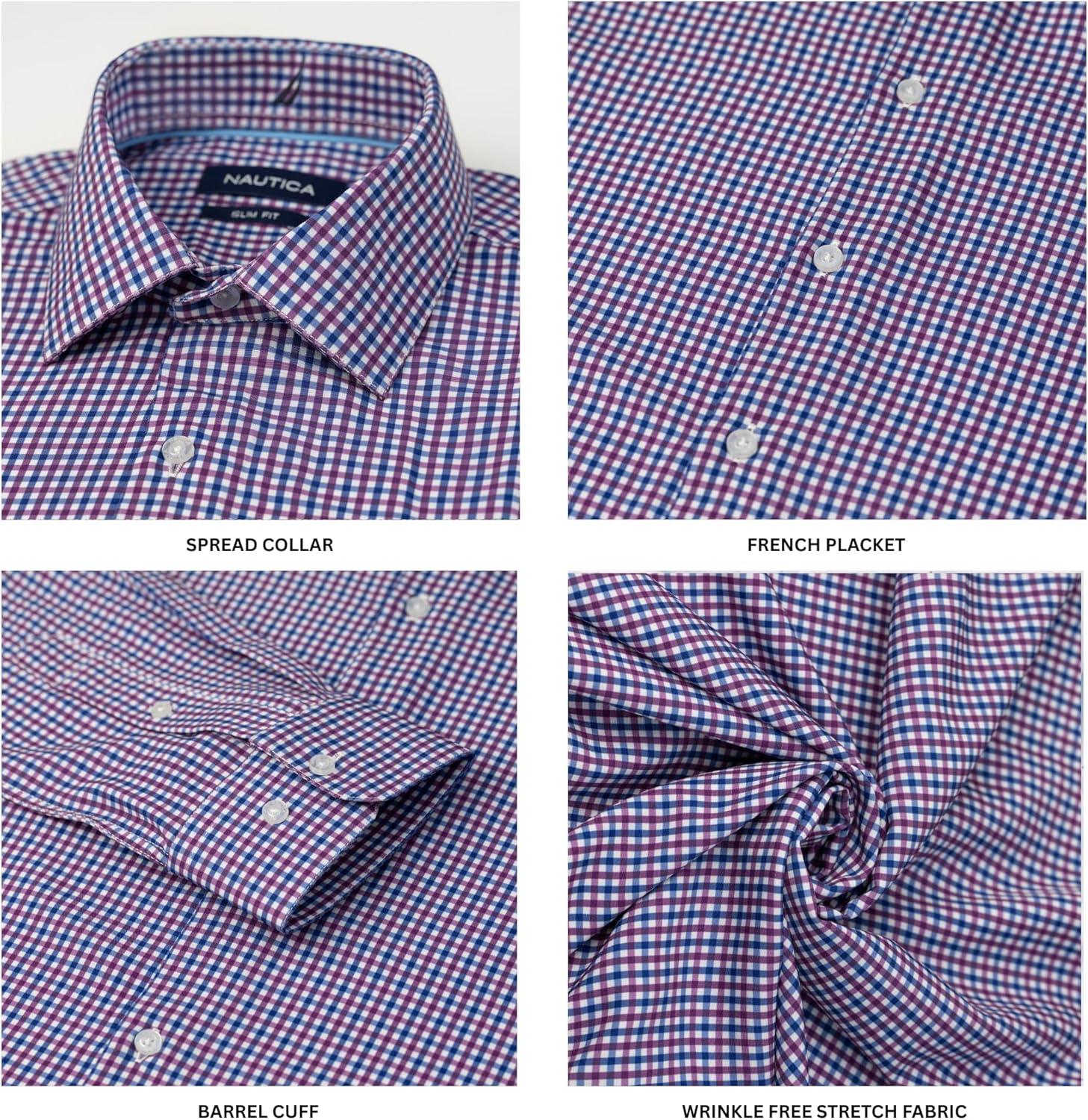 imageNautica Slim Fit Mens Dress Shirts Long Sleeve Performance Polyester Fabric Wrinkle Free 4Way StretchPurple and Blue Check