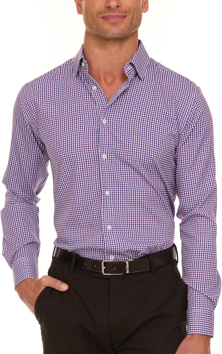 imageNautica Slim Fit Mens Dress Shirts Long Sleeve Performance Polyester Fabric Wrinkle Free 4Way StretchPurple and Blue Check
