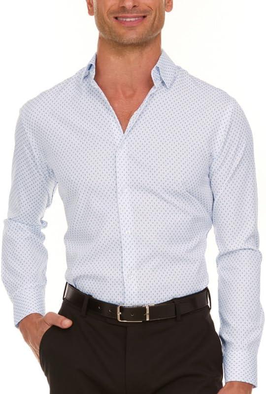 imageNautica Slim Fit Mens Dress Shirts Long Sleeve Performance Polyester Fabric Wrinkle Free 4Way StretchWhite Blue Anchor