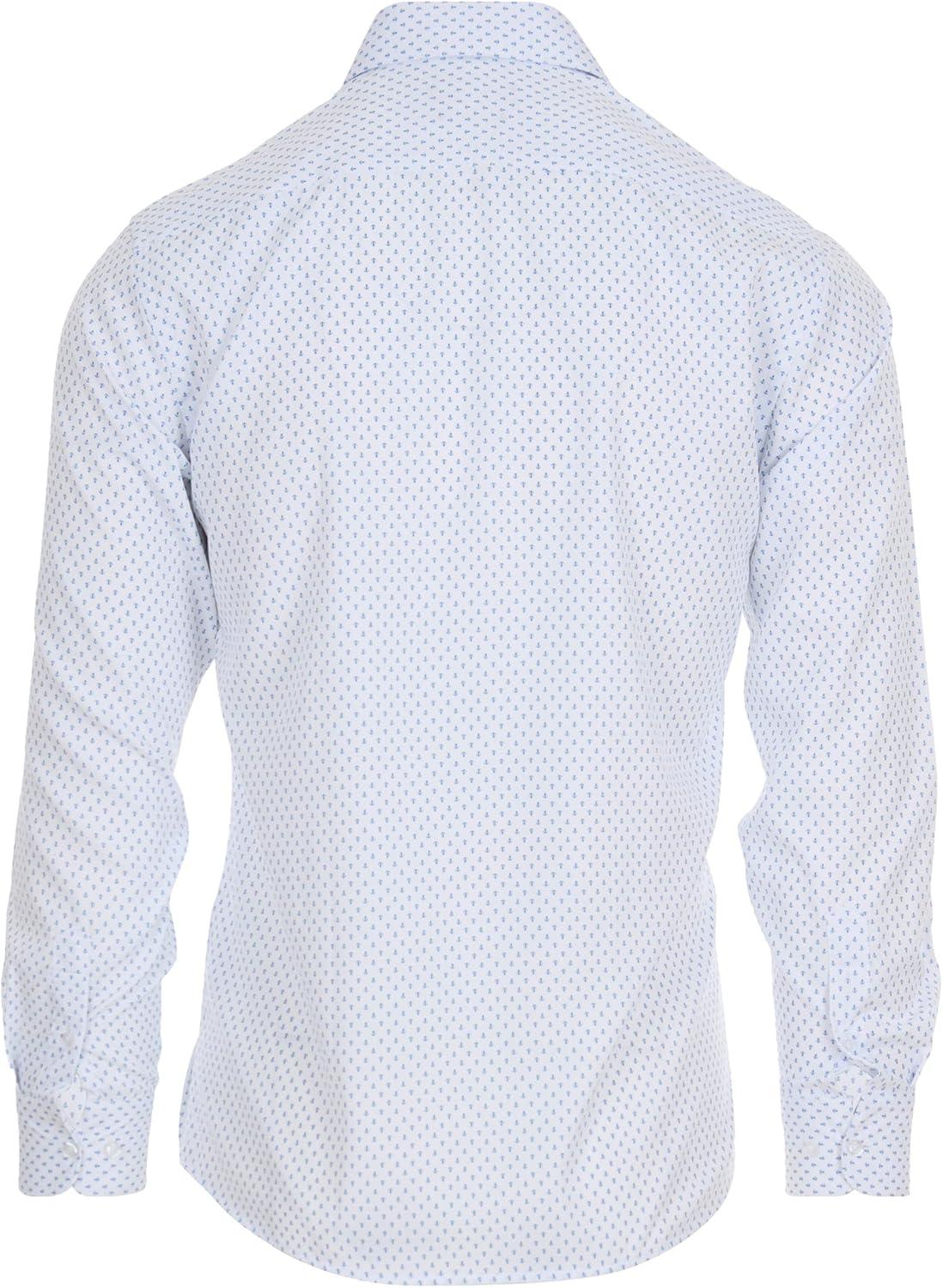 imageNautica Slim Fit Mens Dress Shirts Long Sleeve Performance Polyester Fabric Wrinkle Free 4Way StretchWhite Blue Anchor