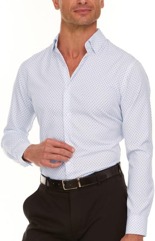 imageNautica Slim Fit Mens Dress Shirts Long Sleeve Performance Polyester Fabric Wrinkle Free 4Way StretchWhite Blue Anchor