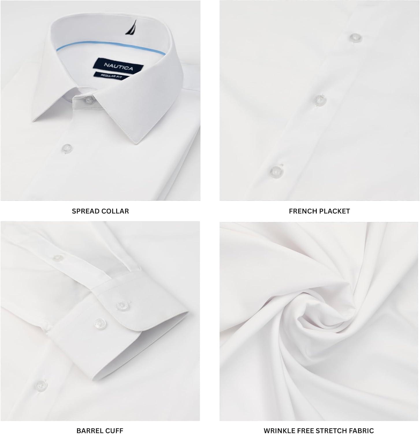 imageNautica Slim Fit Mens Dress Shirts Long Sleeve Performance Polyester Fabric Wrinkle Free 4Way StretchWhite Solid