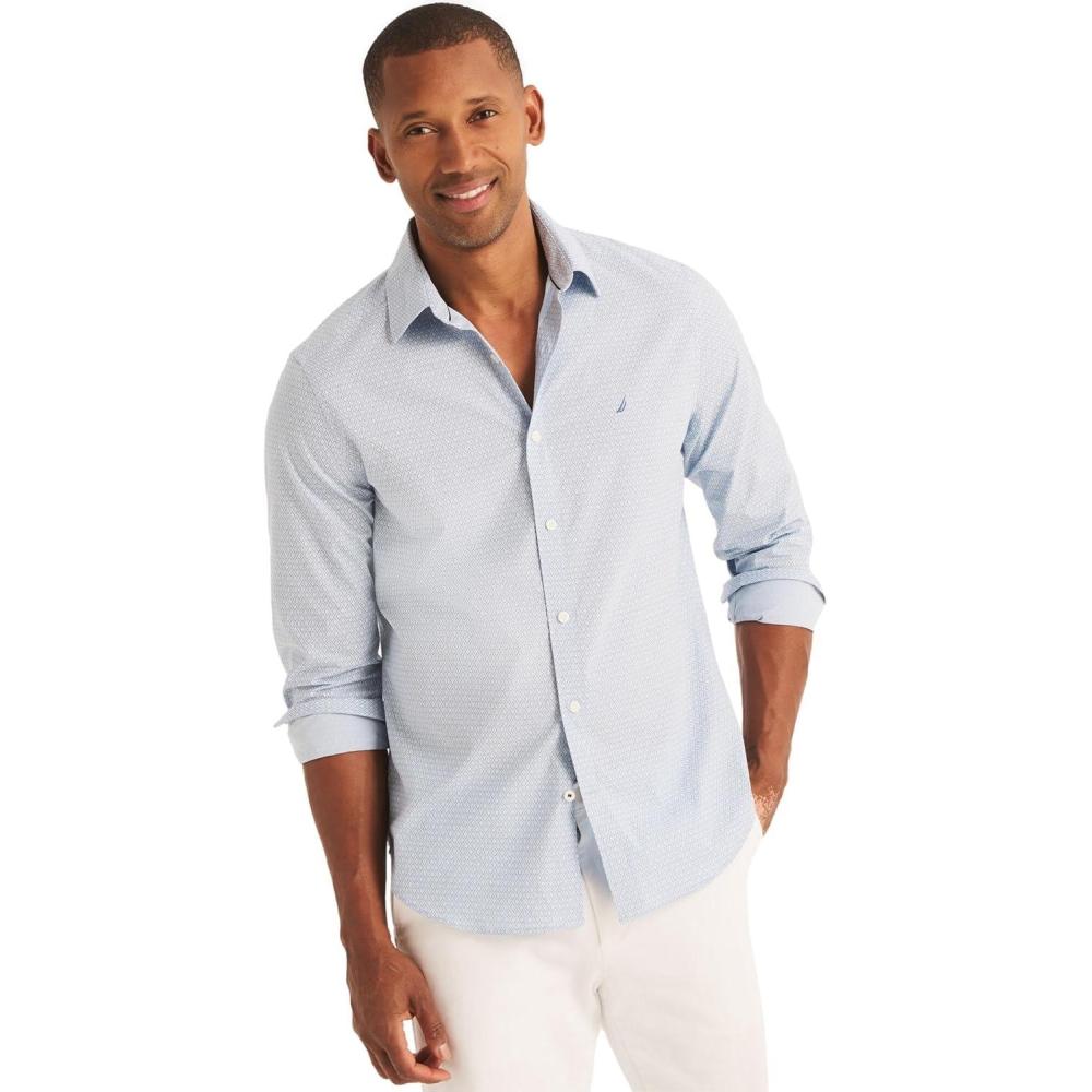 imageNautica Mens Classic Button Down ShirtPrint Crystal Blue