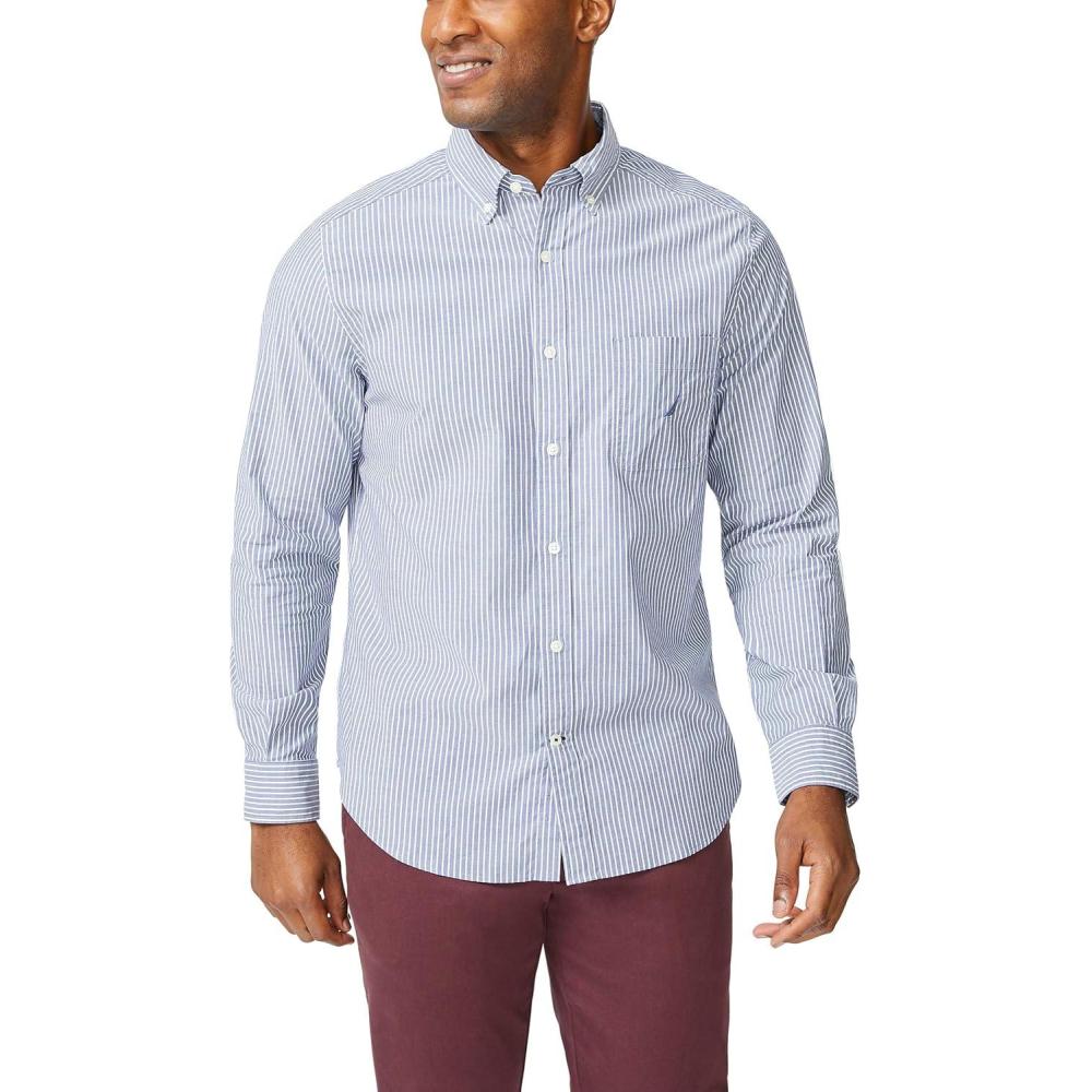 imageNautica Mens Classic Fit Stretch Solid Long Sleeve Button Down ShirtJ Navy