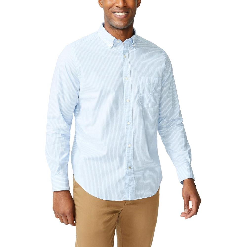 imageNautica Mens Classic Fit Stretch Solid Long Sleeve Button Down ShirtLight Haze
