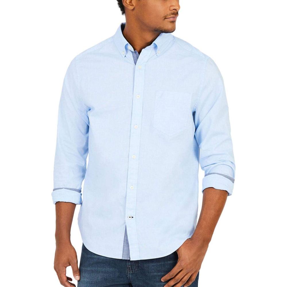 imageNautica Mens Classic Fit Stretch Solid Long Sleeve Button Down ShirtPowder Blue