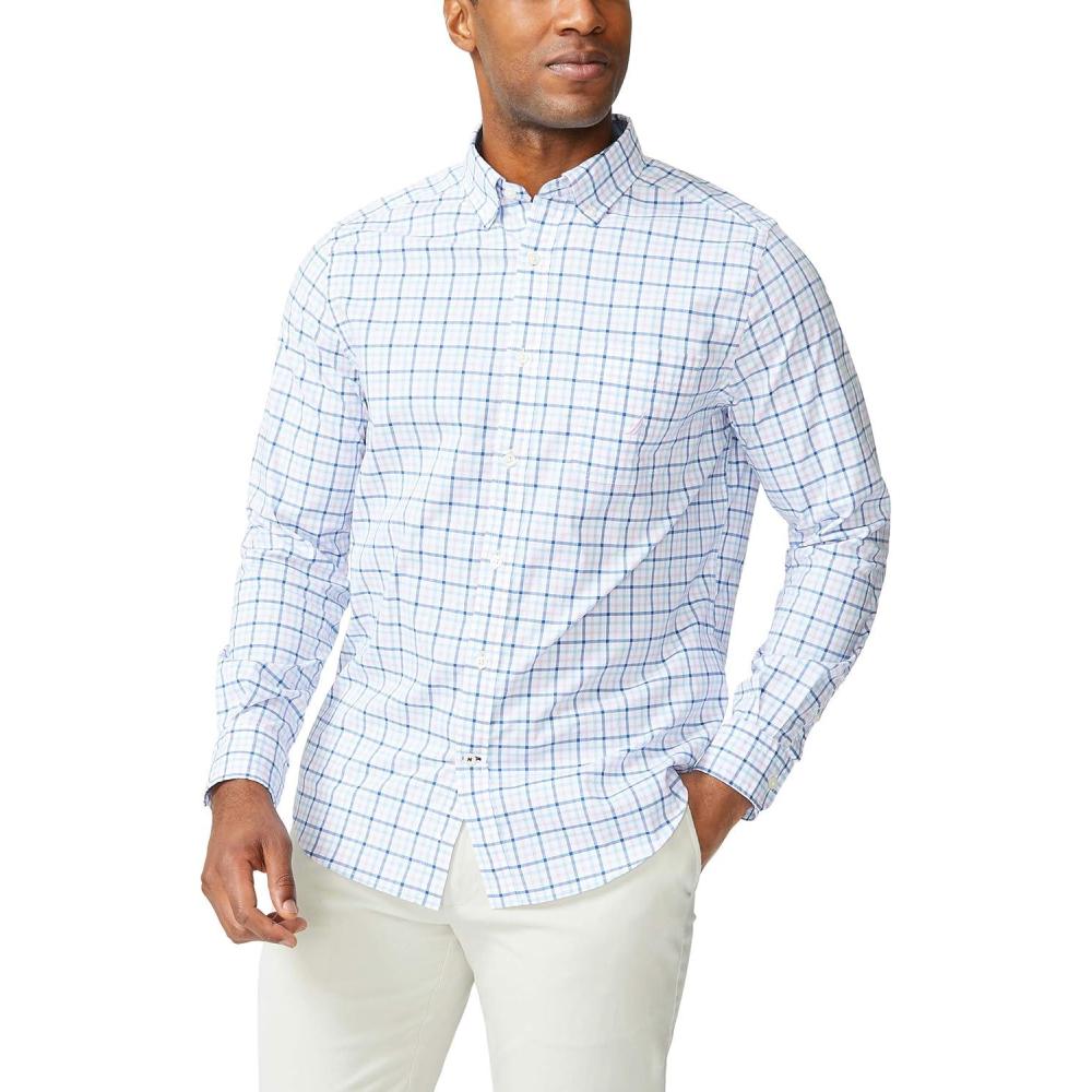 imageNautica Mens Classic Fit Stretch Solid Long Sleeve Button Down ShirtPurple