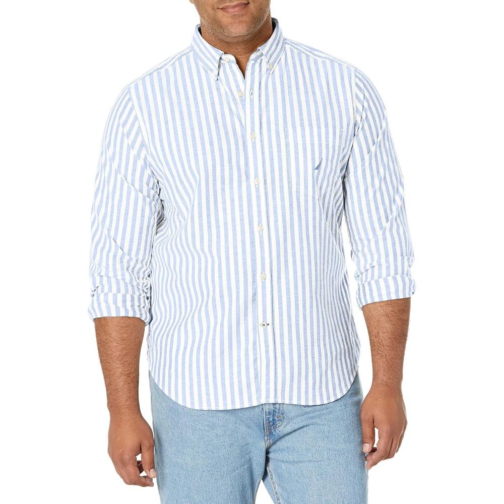 imageNautica Mens Classic Fit Stretch Solid Long Sleeve Button Down ShirtSky Blue