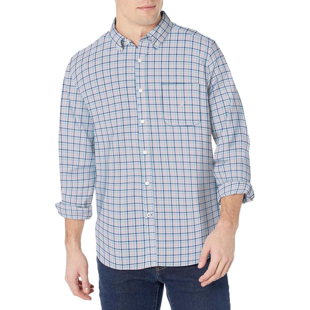 imageNautica Mens Classic Fit Stretch Solid Long Sleeve Button Down ShirtSoft Pink