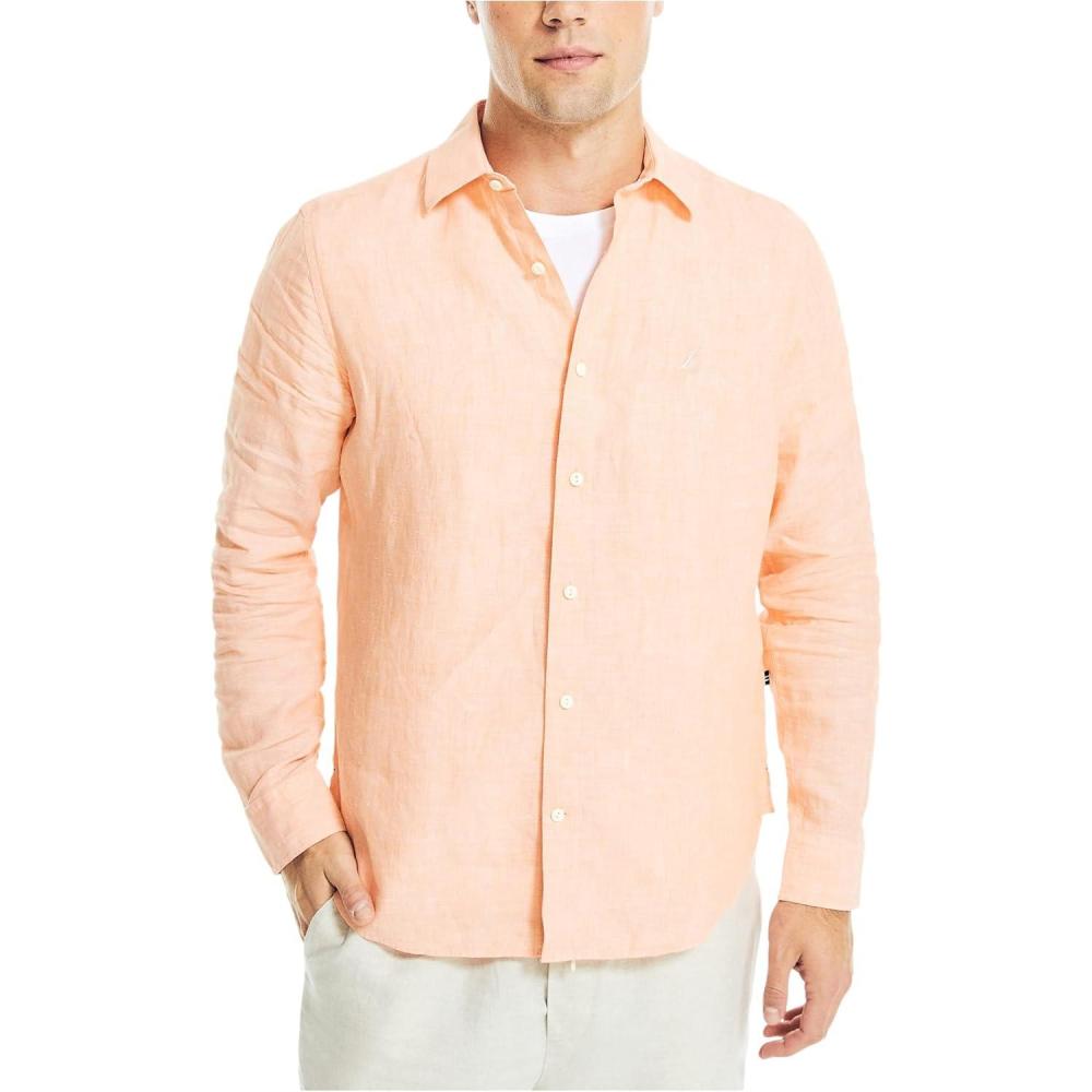 imageNautica Mens Nautica Sustainably Crafted Classic Fit Linen ShirtCoral Reef