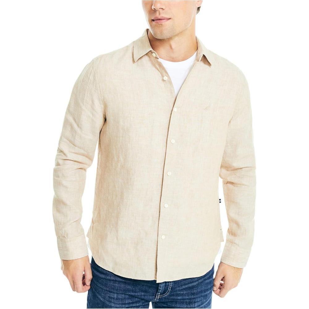 imageNautica Mens Nautica Sustainably Crafted Classic Fit Linen ShirtSandy Bar