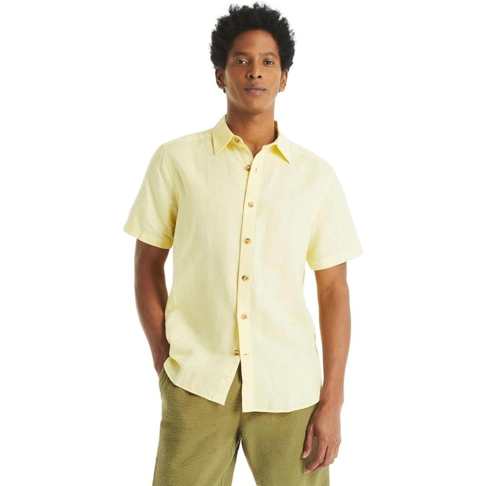 imageNautica Mens Nautica Sustainably Crafted Linen ShortSleeve ShirtCorn