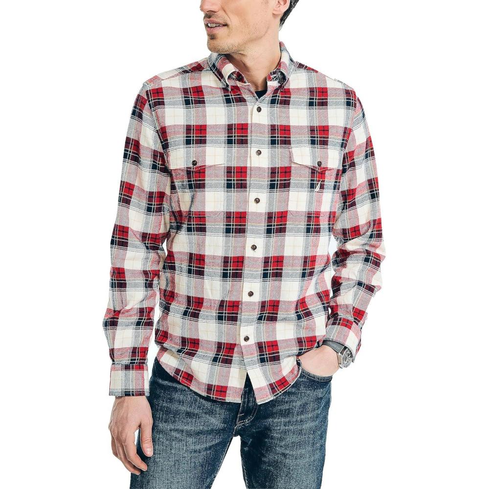 imageNautica Mens Nautica Sustainably Crafted Plaid Flannel ShirtAlmond