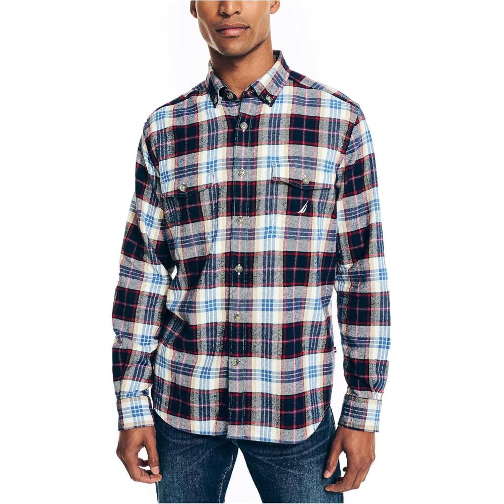imageNautica Mens Nautica Sustainably Crafted Plaid Flannel ShirtMarshmallow