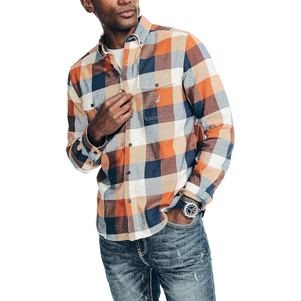 imageNautica Mens Nautica Sustainably Crafted Plaid Flannel ShirtNautica Tan