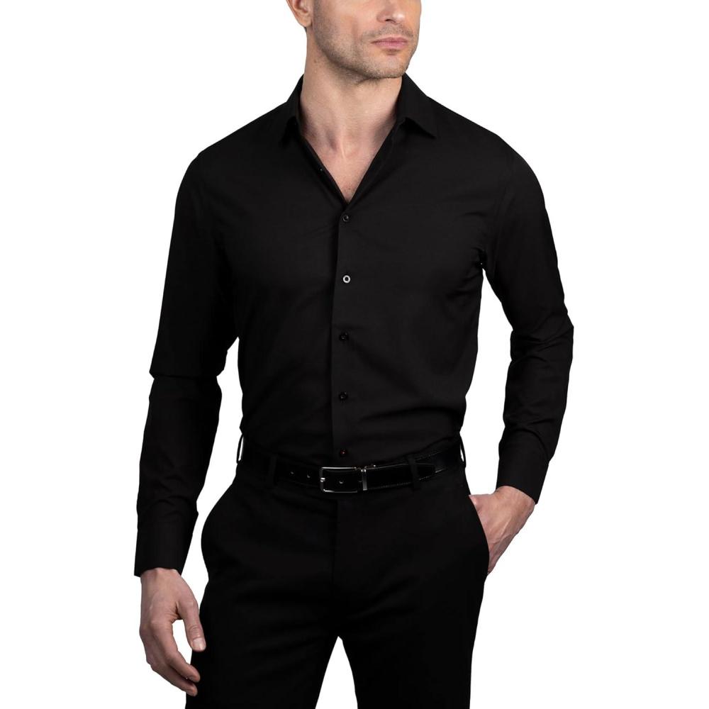 imageNautica Mens Slim FitBlack Solid Dobby