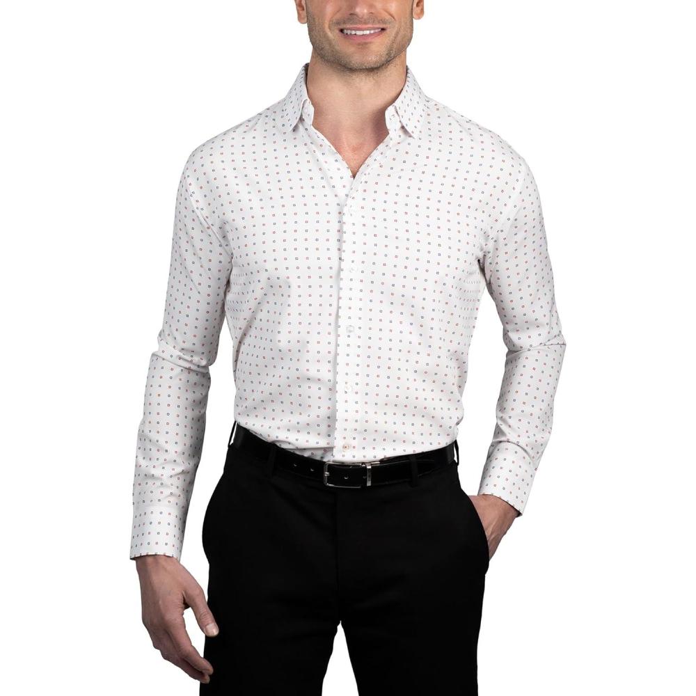 imageNautica Mens Slim FitWhite Grnd Red and Navy Print