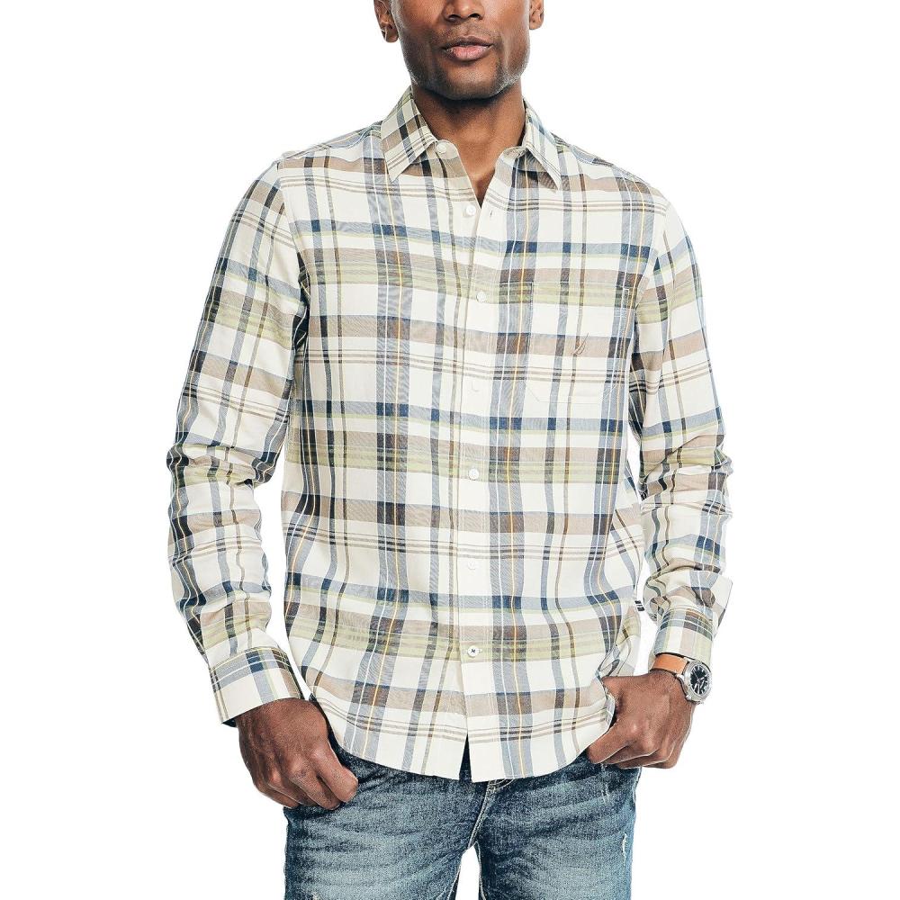 imageNautica Mens Sustainably Crafted Plaid ShirtOatmeal