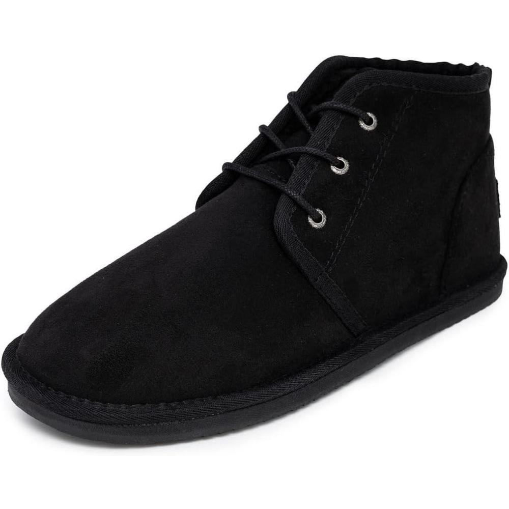 imageNautica Mens Winter Ankle Boots Sherpa Lined Lace Up Slippers for Cold Weather Warm Indoor Outdoor House Shoes Comfortable Cozy BootiesBlack