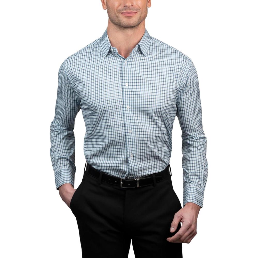imageNautica Regular Fit Long Sleeve Button Down Dress Shirts for Men Wrinkle Free Long Sleeve Shirt Mens Formal 4Way StretchBlue Green Plaid