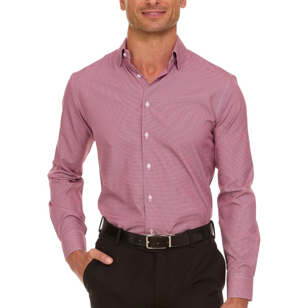 imageNautica Regular Fit Long Sleeve Button Down Dress Shirts for Men Wrinkle Free Long Sleeve Shirt Mens Formal 4Way StretchBlue and Red Check