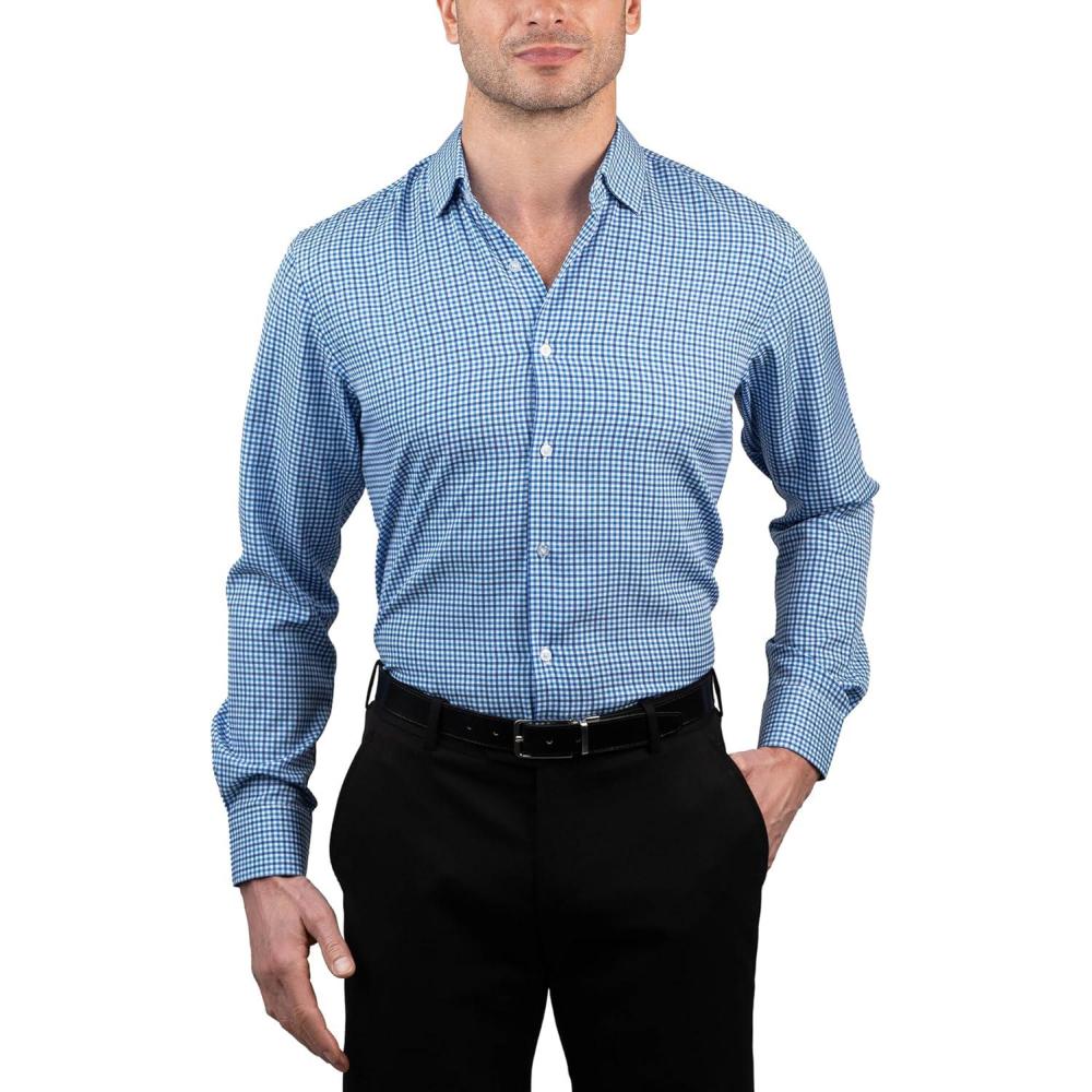 imageNautica Regular Fit Long Sleeve Button Down Dress Shirts for Men  Wrinkle Free Long Sleeve Shirt Mens Formal 4Way StretchClassic Blue Plaid