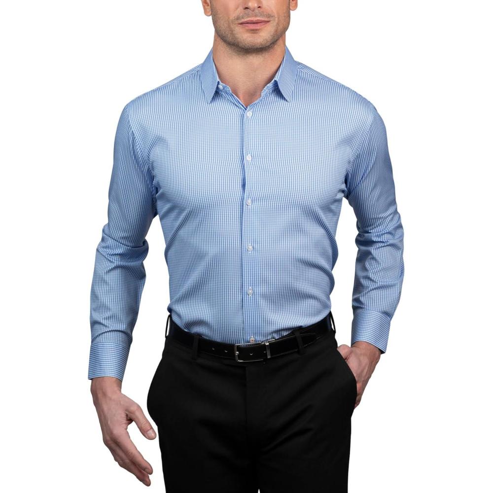 imageNautica Regular Fit Long Sleeve Button Down Dress Shirts for Men Wrinkle Free Long Sleeve Shirt Mens Formal 4Way StretchLight Blue Check