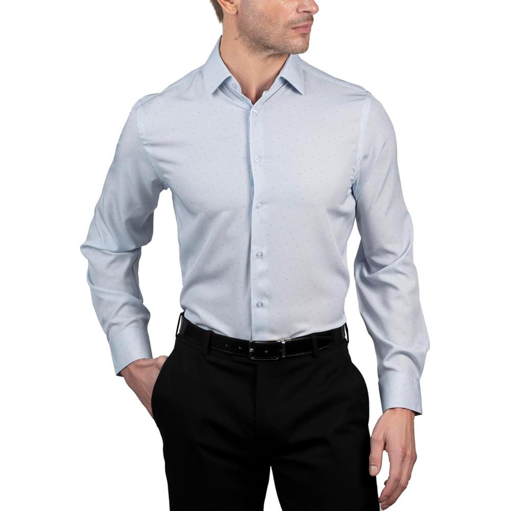 imageNautica Regular Fit Long Sleeve Button Down Dress Shirts for Men  Wrinkle Free Long Sleeve Shirt Mens Formal 4Way StretchNavy  Light Blue Dot