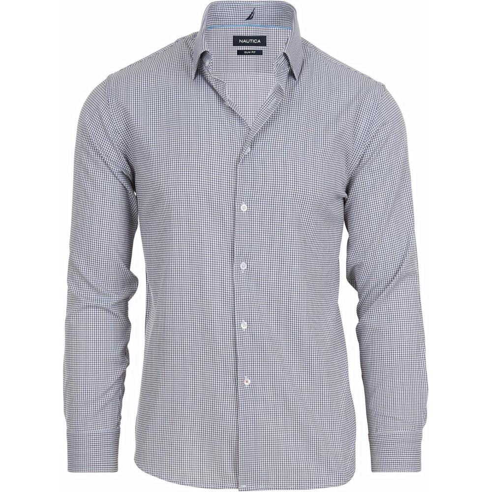 imageNautica Slim Fit Mens Dress Shirts Long Sleeve Performance Polyester Fabric Wrinkle Free 4Way StretchBlack Check