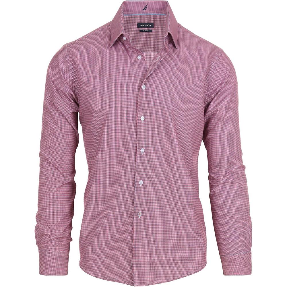 imageNautica Slim Fit Mens Dress Shirts Long Sleeve Performance Polyester Fabric Wrinkle Free 4Way StretchMulti Microcheck