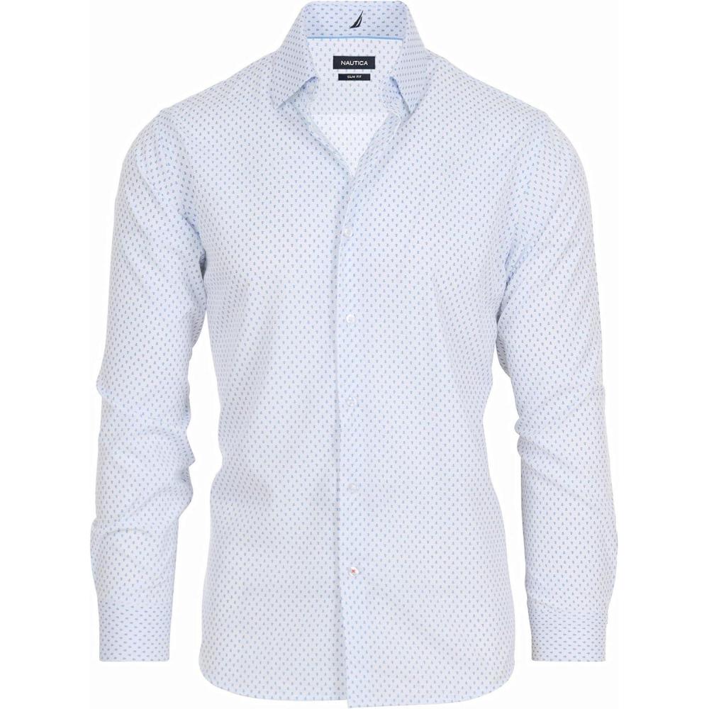 imageNautica Slim Fit Mens Dress Shirts Long Sleeve Performance Polyester Fabric Wrinkle Free 4Way StretchWhite Blue Anchor