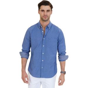 Nautica Men’s Classic Fit Stretch Solid Long Sleeve Button Down Shirt(Rivieria Blue)