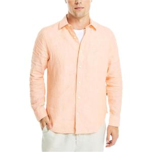 Nautica Men’s Nautica Sustainably Crafted Classic Fit Linen Shirt(Coral Reef)