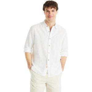 Nautica Men’s Nautica Sustainably Crafted Classic Fit Linen Shirt(Deck Bright White)