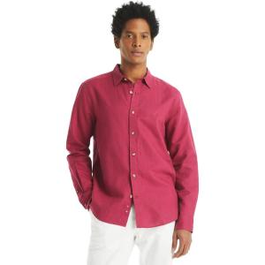 Nautica Men’s Nautica Sustainably Crafted Classic Fit Linen Shirt(Deck Crimson Sunst)