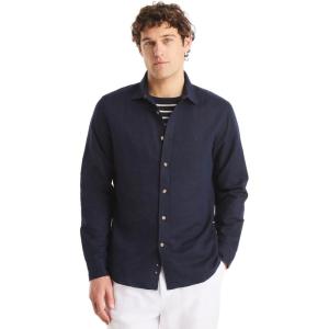 Nautica Men’s Nautica Sustainably Crafted Classic Fit Linen Shirt(Deck Navy Seas)