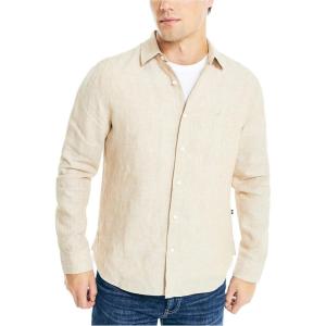 Nautica Men’s Nautica Sustainably Crafted Classic Fit Linen Shirt(Sandy Bar)