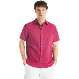 Nautica Men’s Nautica Sustainably Crafted Linen Short-Sleeve Shirt(Crimson Sunset.)