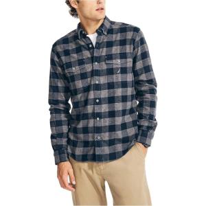 Nautica Mens Nautica Sustainably Crafted Plaid Flannel Shirt(Grey Heather)