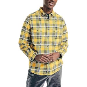 Nautica Mens Nautica Sustainably Crafted Plaid Flannel Shirt(Lightening Gold)