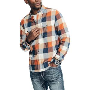 Nautica Mens Nautica Sustainably Crafted Plaid Flannel Shirt(Nautica Tan)