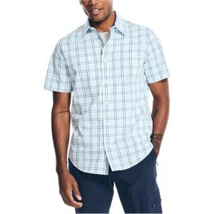 Nautica Men’s Navtech Slim Fit Plaid Short-Sleeve Shirt(Soft Blue)