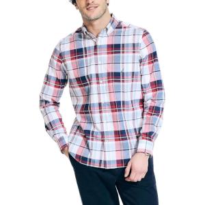 Nautica Men’s Sustainably Crafted Plaid Shirt(Bright White)