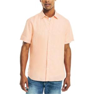 Nautica Men’s Sustainably Crafted Printed Linen Short-Sleeve Shirt(Coral Reef)