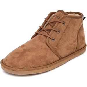 Nautica Men’s Winter Ankle Boots – Sherpa Lined Lace Up Slippers for Cold Weather, Warm Indoor Outdoor House Shoes, Comfortable Cozy Booties(Tan)